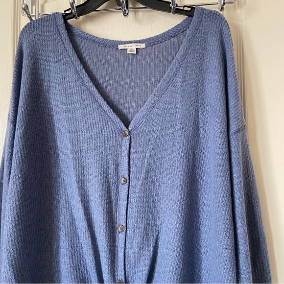 American Eagle Tie-Front Button Up Long Sleeve Cardigan Shirt - Picture 4 of 11